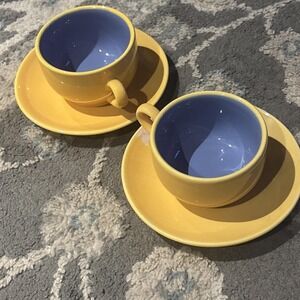 2 Lindt-Stymeist Colorways Demitasse Espresso Cups & Saucers YELLOW BLUE Teacups